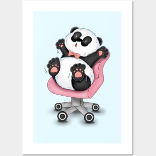 Cute Panda On Working Chair Posters and Art